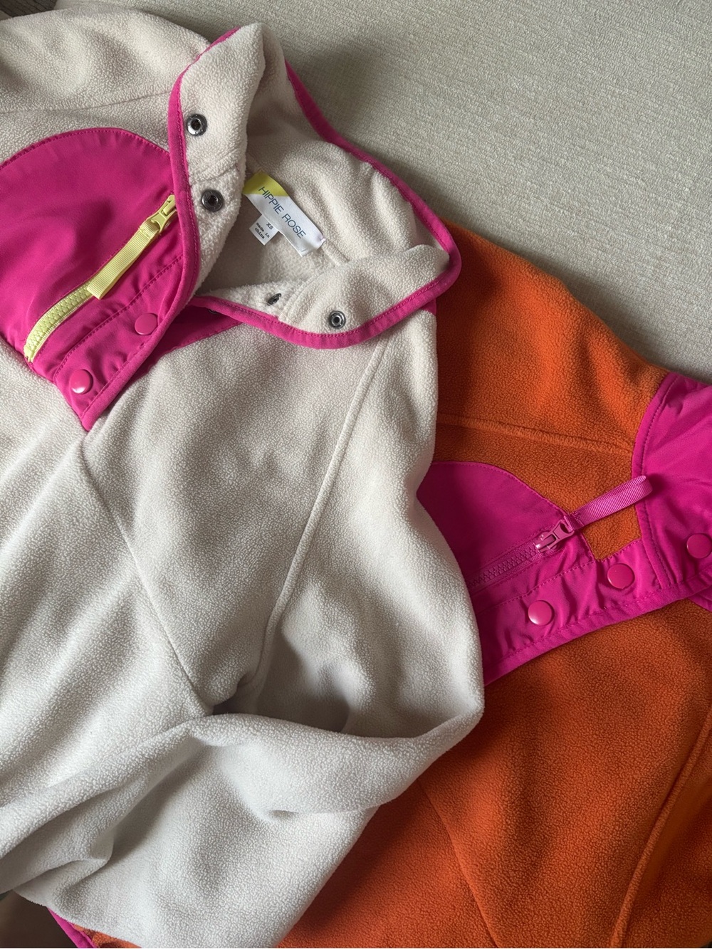 Hippie Rose Cream Fleece Pullover with Hot Pink Trim